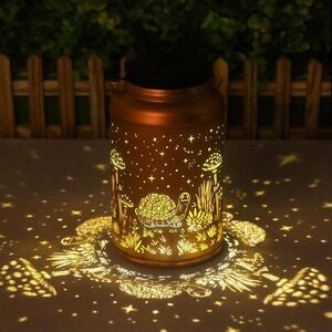 Solar Turtle Mushroom Lantern Outdoor Garden Decor Bronze Finish
